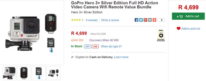 GoPro Hero 3+ Silver Edition special from Takealot