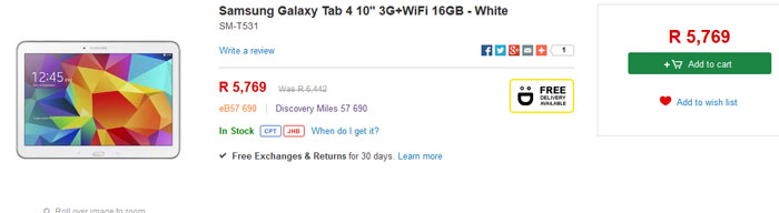 Samsung Galaxy Tab special from Takealot