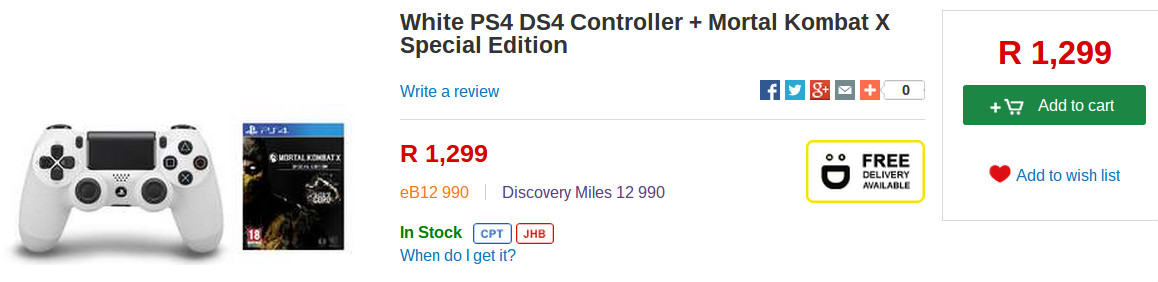PS4 controller and MKX special from Takealot