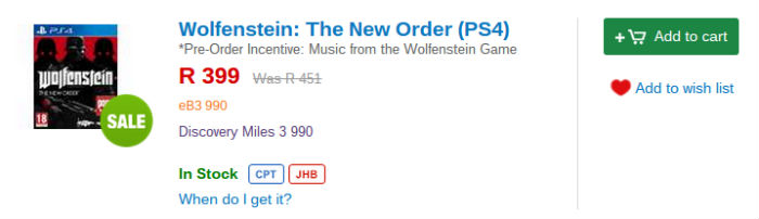Wolfenstiein special from Takealot
