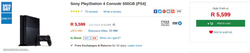 PS4 Takealot bday special