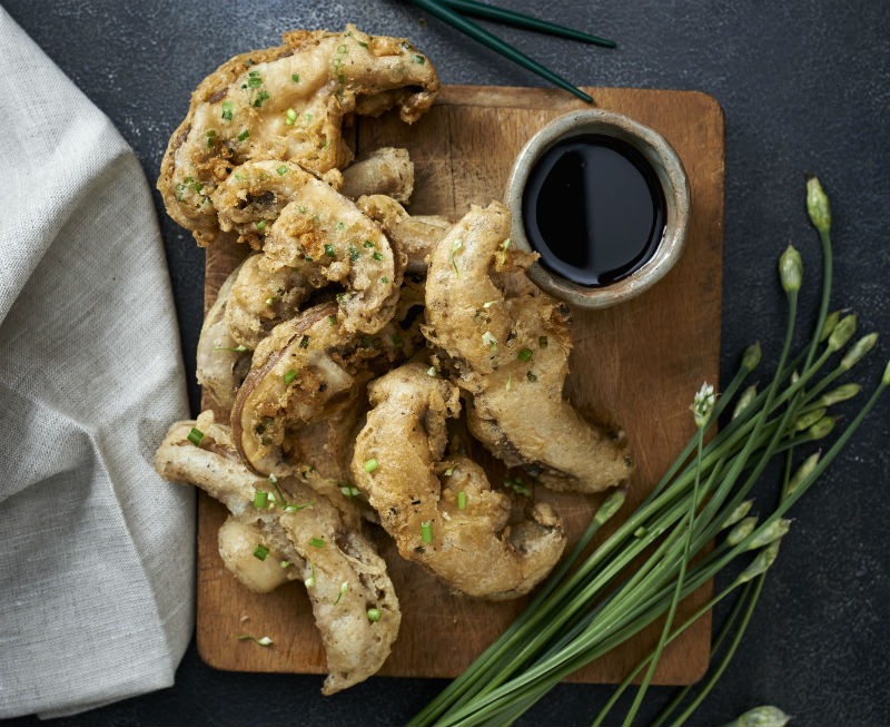 Mushroom Tempura with Maple-soy dipping sauce