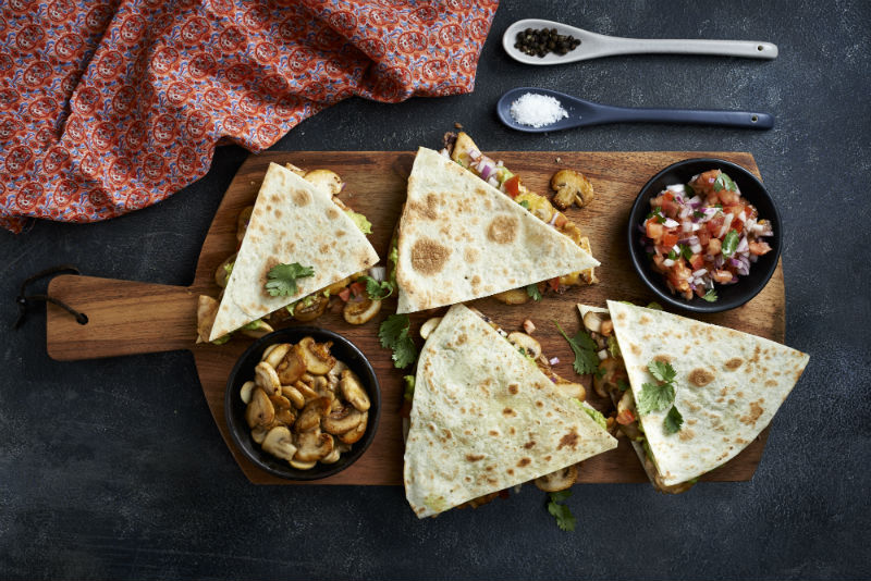 Mushroom and chicken quesadilla