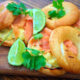 Scrambled egg Bagels and salmon