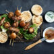 STICKY, SMOKEY SAUSAGE AND MUSHROOM SKEWERS